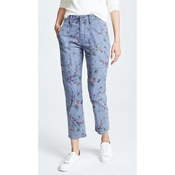 NWT Hudson Jeans Floral Print Blue Cargos Size 26 - Picture 1 of 7